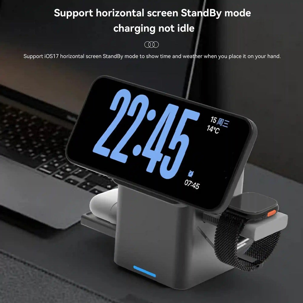 3 in 1 Wireless Charger Station, Foldable 15W MagSafe Compatible Stand Tidesmit