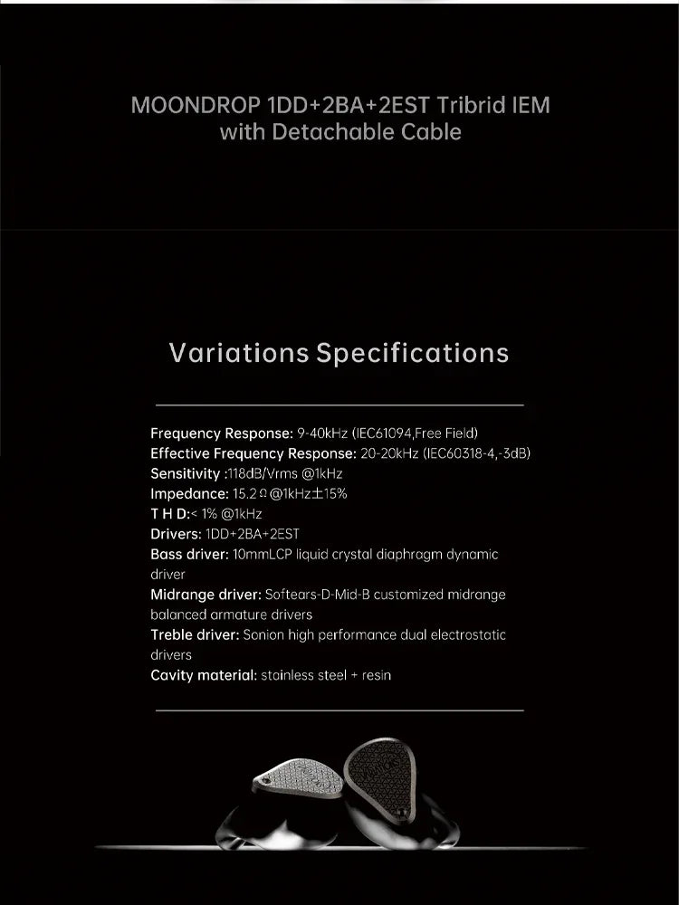 Moondrop Variations Tribrid IEMs: 2EST+2BA+DD Earphones by Tidesmit Tidesmit