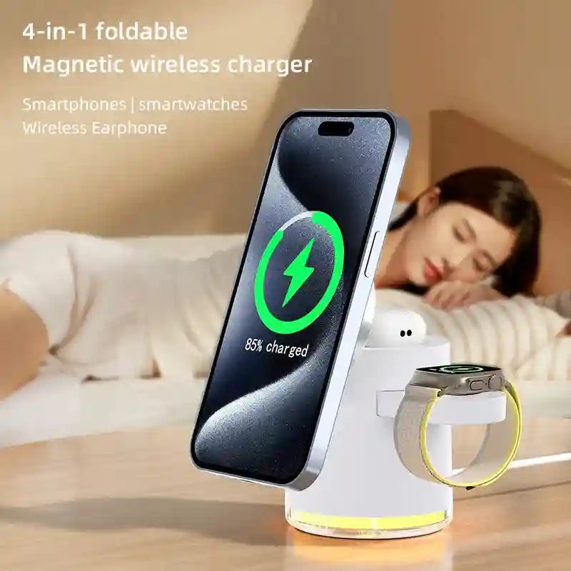4-in-1 Fast Wireless Charger with LED Lamp - Qi Certified Station Tidesmit