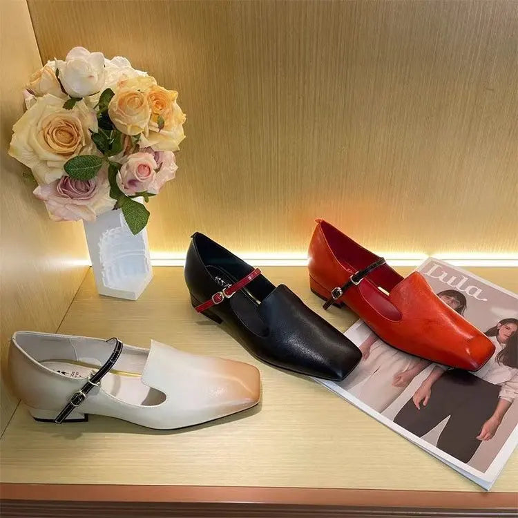 Wholesale Dark Green PU Mary Jane Heels Loafers Women Square Toe Mixed Color Block Heel Office Pumps