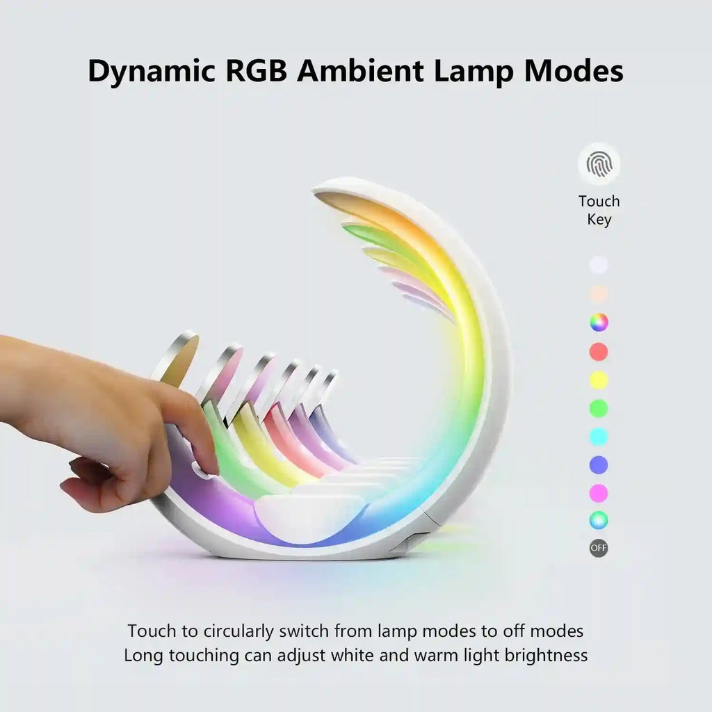 15W Magnetic Wireless Charger Lamp with RGB Ambient Light - White Tidesmit