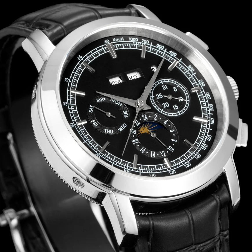 New High Quality Wristwatch with Moon Phase Display Mechanical Movement for Men Suitable for Business and Formal Wear Watch