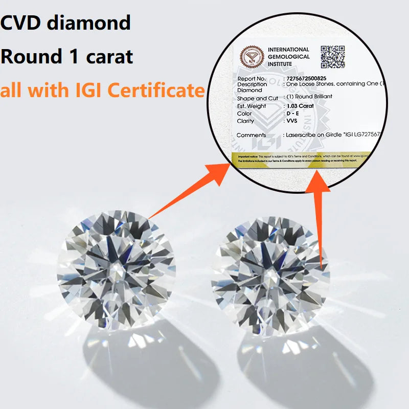 Two round lab-grown brilliant diamonds, close-up sparkle