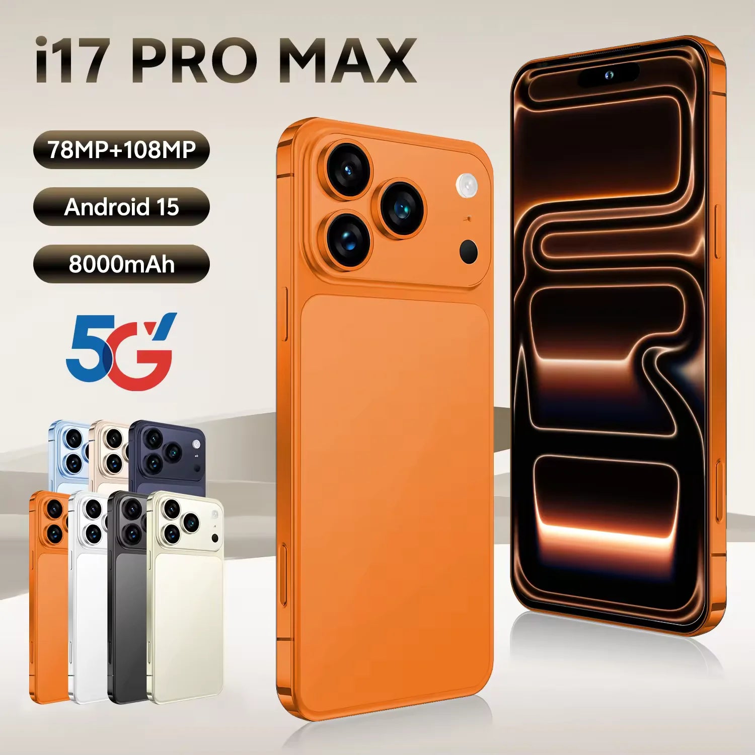 17 Pro Max 5G Smartphone 16GB RAM 1TB Storage - Dual SIM Orange 16g 1TB Tidesmit