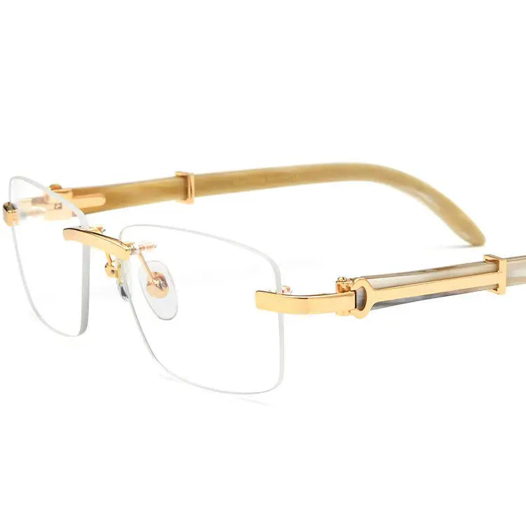 Elegant Rimless Luxury Optical Eyewear Gold Metal Natural Buffalo Horn Temple Eyeglasses for Women Formal Occasions