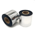 Wax/resin barcode ribbon rolls with shiny silver film and black outer edges