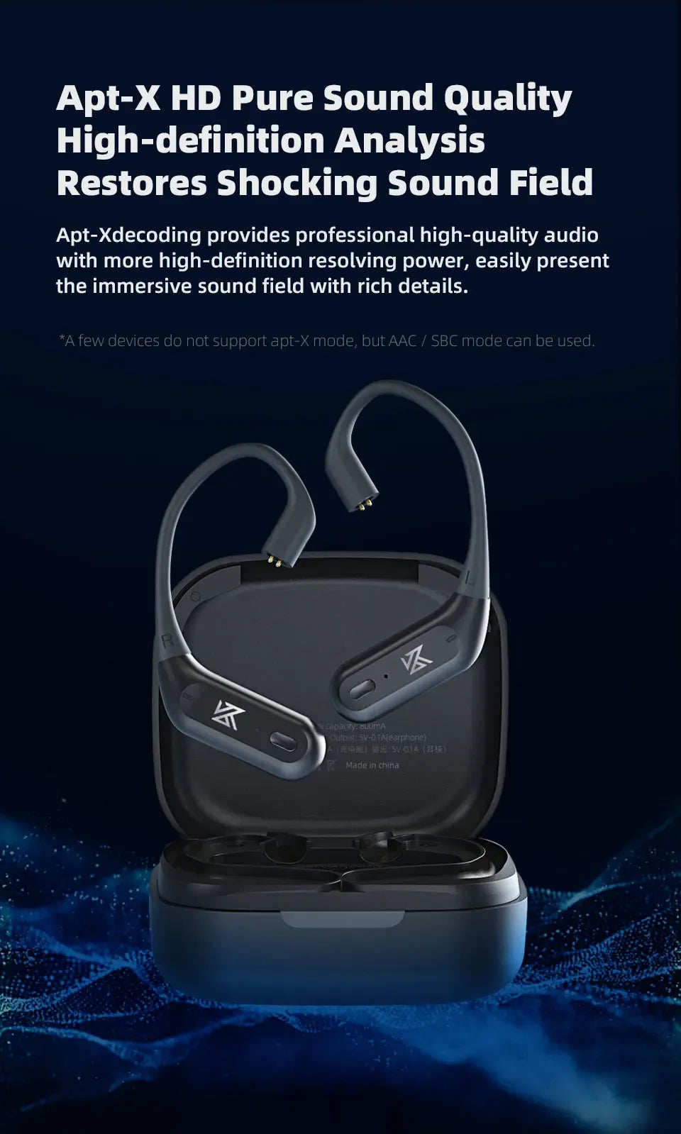Bluetooth Wireless Adapter for KZ IEM C Pin Ear Hooks - Tidesmit Tidesmit