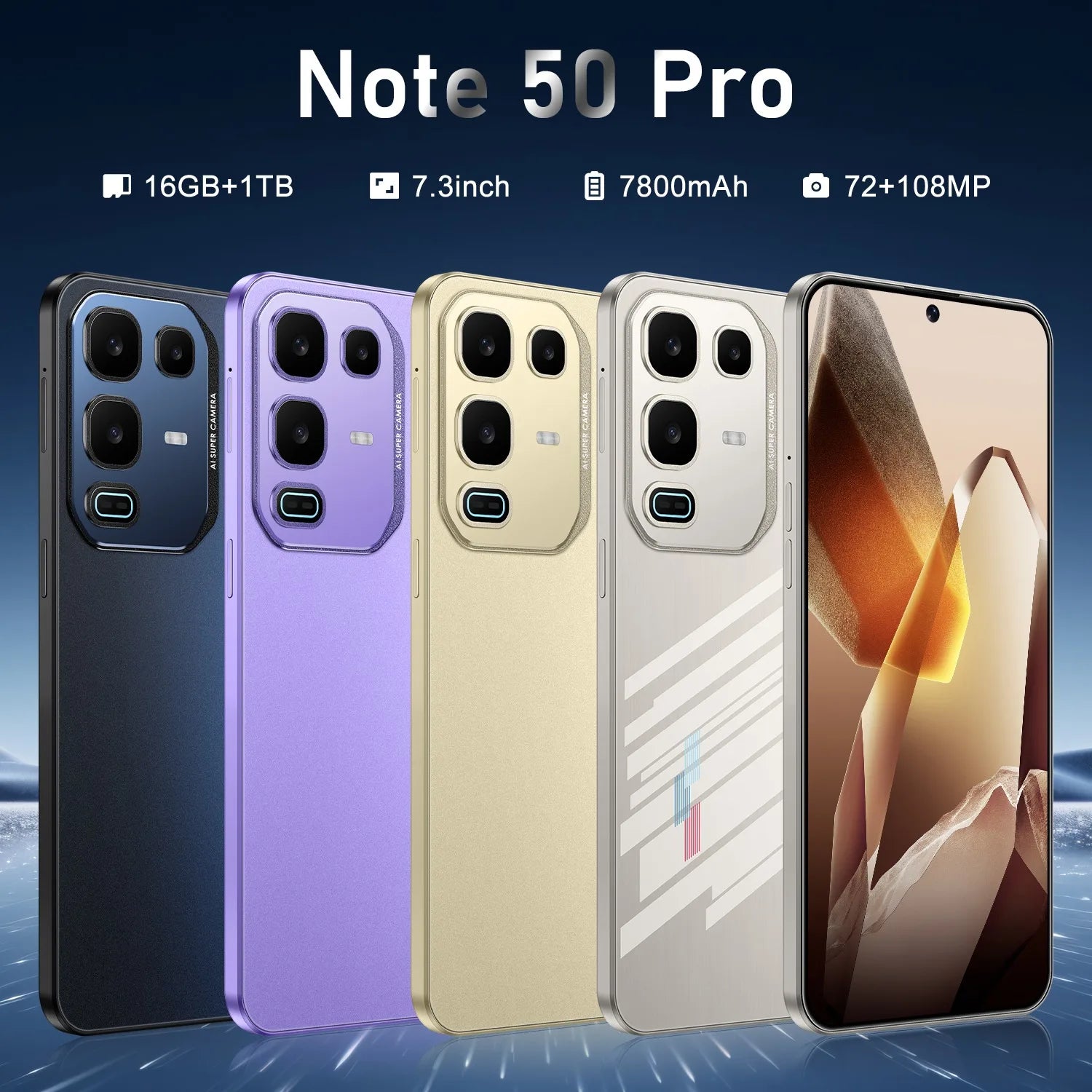 Global Version Note 50 Pro 5G Smartphone with LED Display 50MP AI Camera 90W Charge HD Android Phone New Design MTK Processor