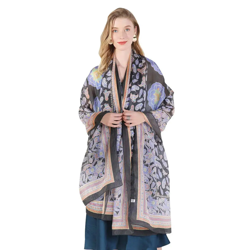 Wholesale 100% Pure Silk Printed Long Shawl Scarf Foulard for Women Spring Muslim Head Cover