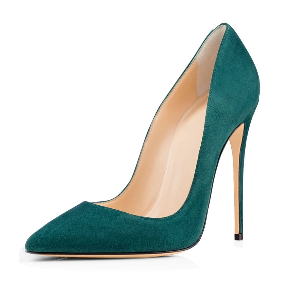 2022 New Arrival Pointed Toe Sexy Large Size 44 45 Luxury Fashion Suede Green Pumps Stiletto Heels for Ladies