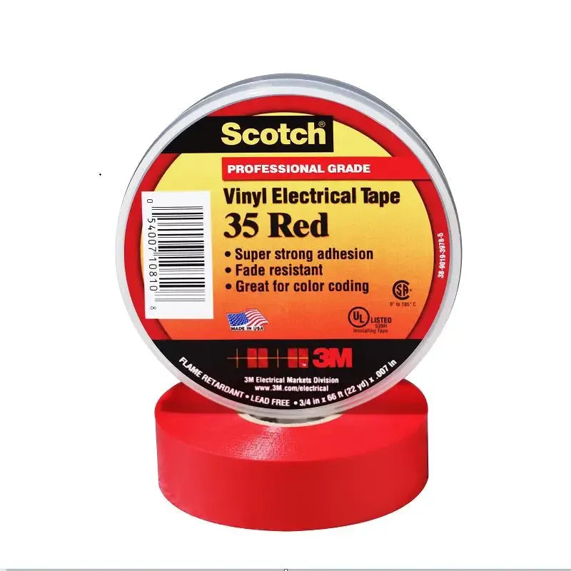 Vinyl electrical tape roll in red, PVC insulation, pressure-sensitive, 19 mm width