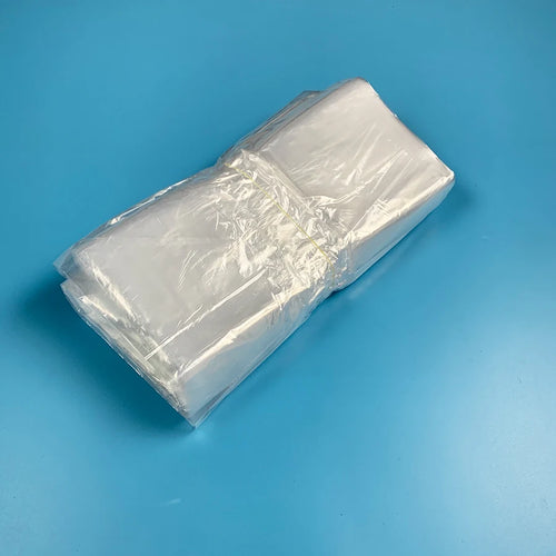 Clear thin plastic food bags, folded stack