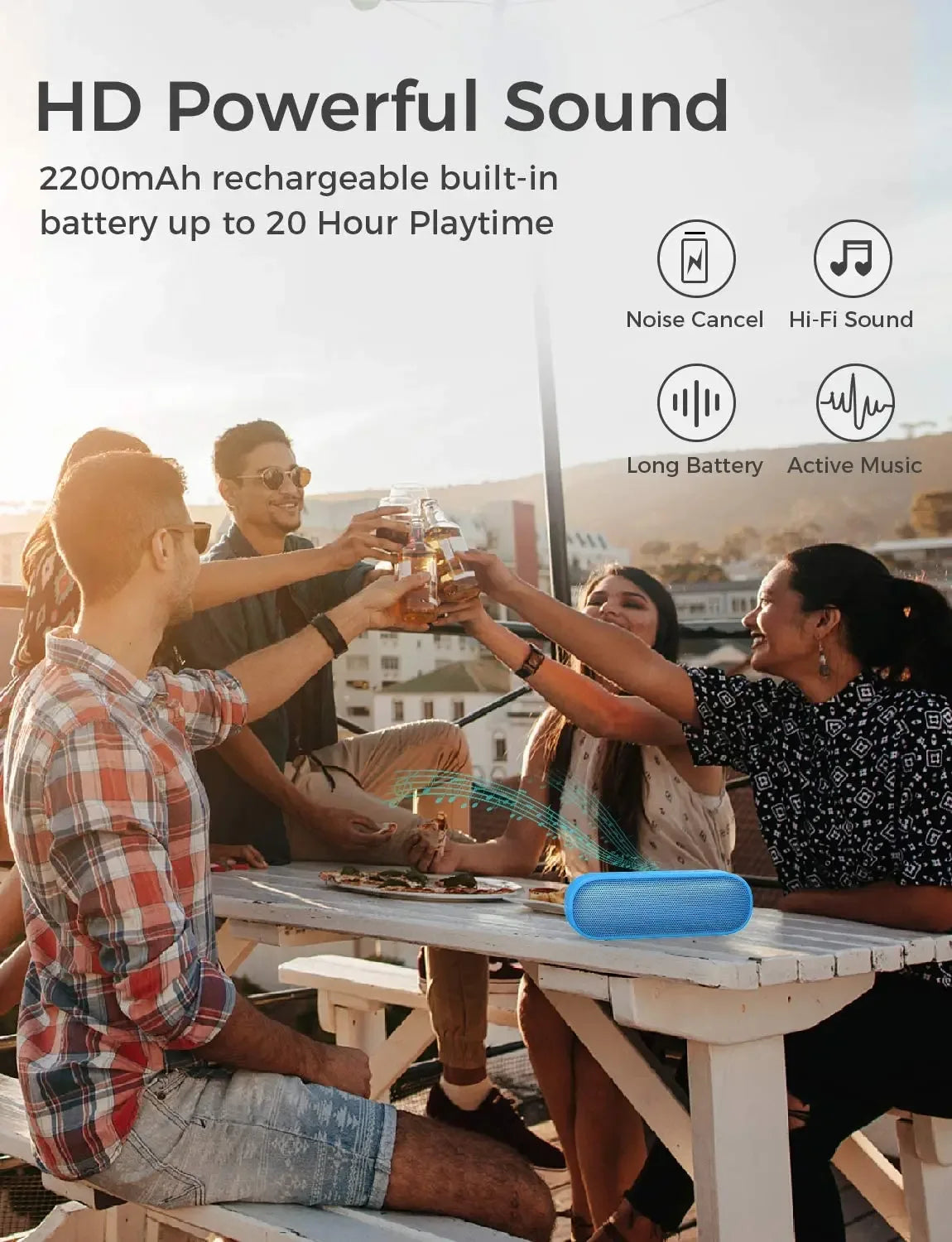 Portable Bluetooth Speaker, 20W Waterproof Stereo with Bass Boost - Blue My Store