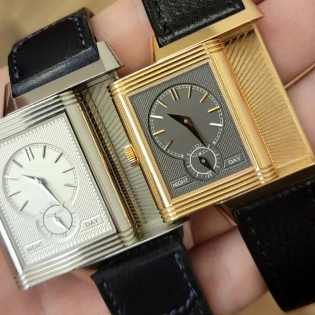 Reverso Luxury Diver Rectangular Dual-Face Flip Dual Time Mechanical Watch 45-Hour Power Reserve 20mm Analog Coin European