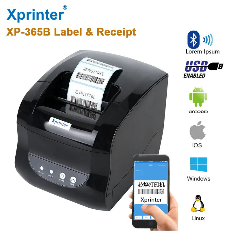 New Xprinter XP-365B Printer 80mm Thermal Barcode Price Printer Launch Thermal Printer USB or Bluetooth Interface Ticket Printer
