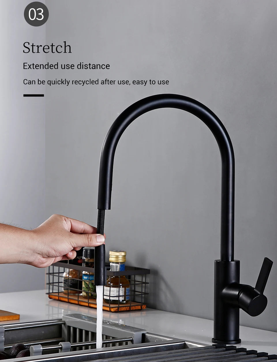 Bagnolux Black Gold Brass Rotation Holder Single Hole Deck Mounted Cold and Hot Water Mixer Pull-Out Sprayer Kitchen Sink Faucet