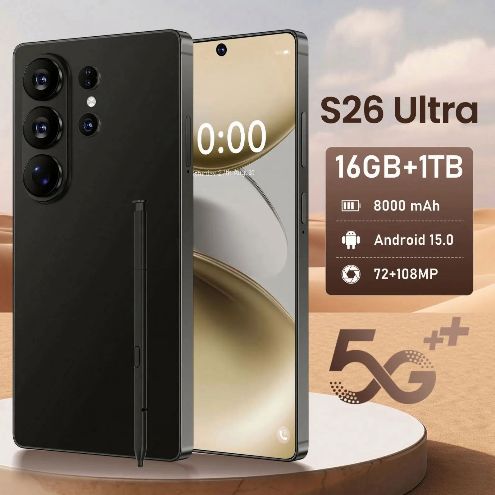 Hot Sale S26 Ultra 5G Smartphone 7.3 Inch Full HD Deca Core 16GB+1TB Memory Long Battery Life CDMA Face Unlock Wholesale Price