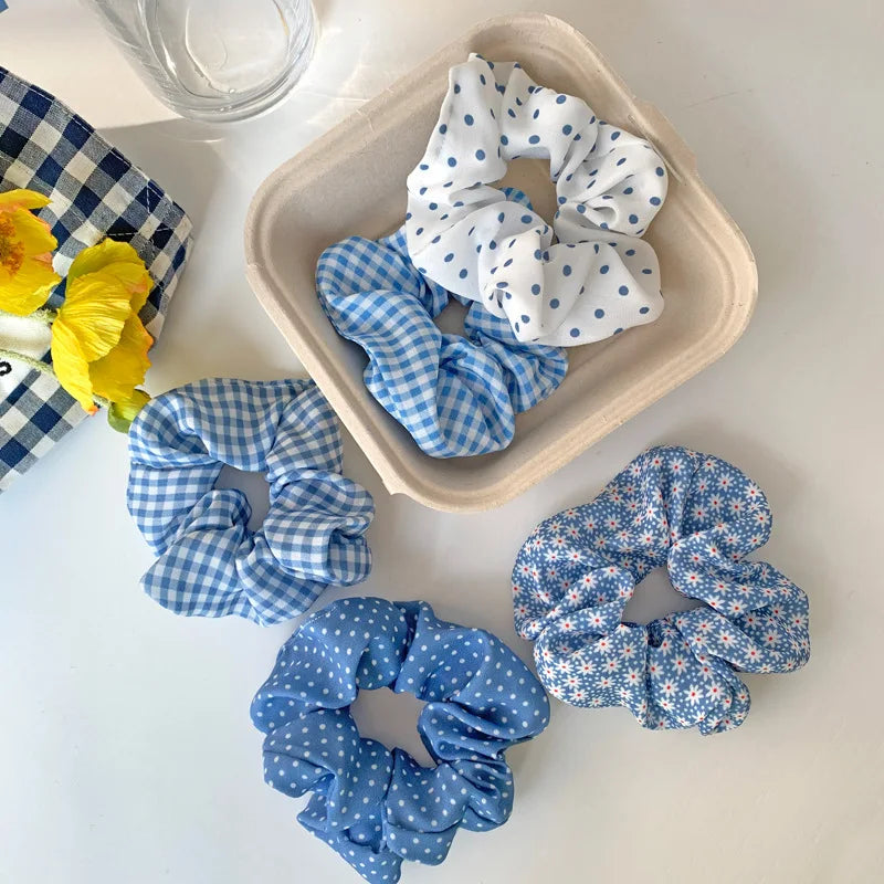 Summer Beach Style Women Hair Scrunchies Sets Blue Series Korean Hair Schrunchy Wholesale 5pcs/pack Girls Vocation Hairband