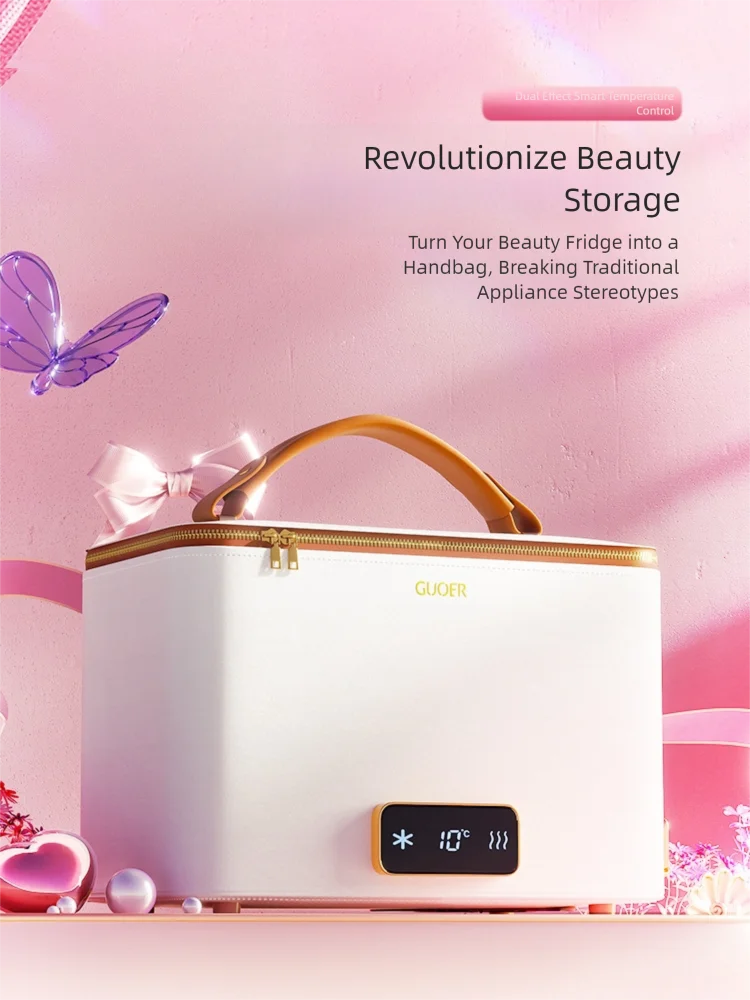 Luxury PU Leather Women's White High-end Cosmetic Bag DC Electric Portable Cooler & Warmer Hot/Cold Handbag 2025