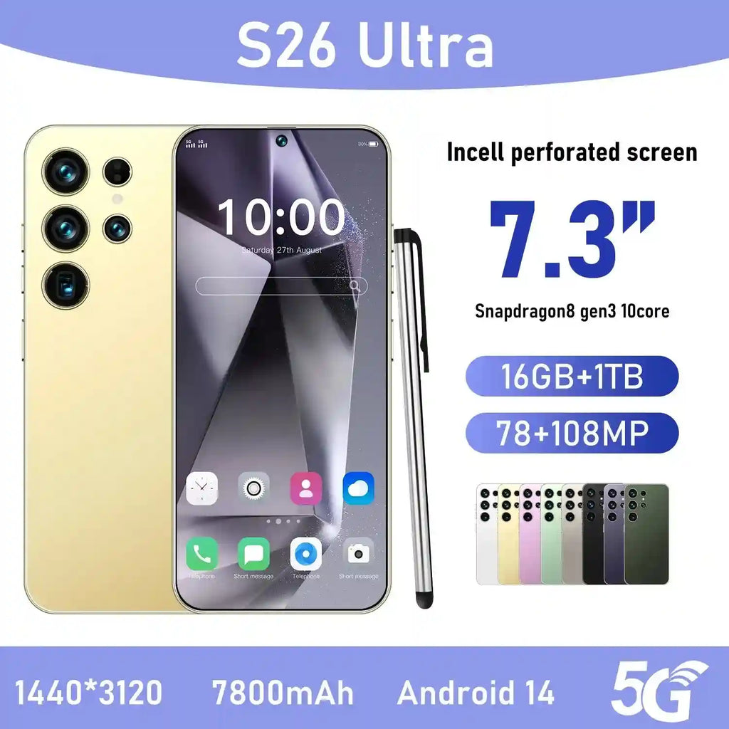 S26 Ultra 5G Smartphone – 22GB RAM, 2TB Storage, Dual SIM Unlocked Gold 16g 1TB Tidesmit