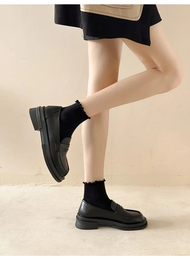 Professional Women's Loafers New British Style Elegant Ballet-Style Flat Small Leather Shoes Soft Peas Light Patent Summer