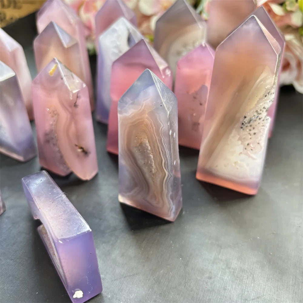 Wholesale Price Heat Treated Gorgeous Color Pink Agate Tower Crystal Points for Home Decoration