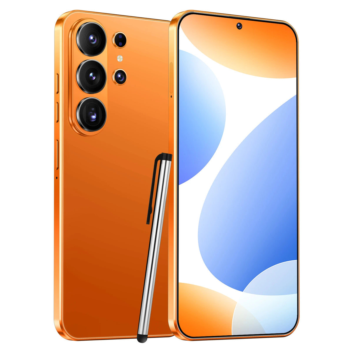 Orange 5G smartphone with triple rear camera and curved edge display