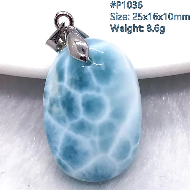 Natural Blue Larimar Trendy Necklace Pendant Women Men Gift Beads 925 Sterling Silver Dominica Water Drop Crystal Stone Jewelry