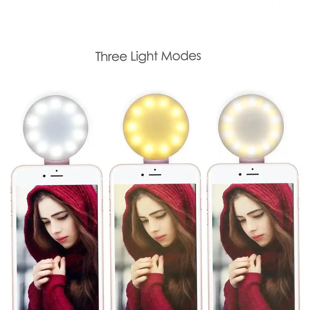 Portable Phone Selfie Ring Light - 3 Light Modes, USB Rechargeable Tidesmit