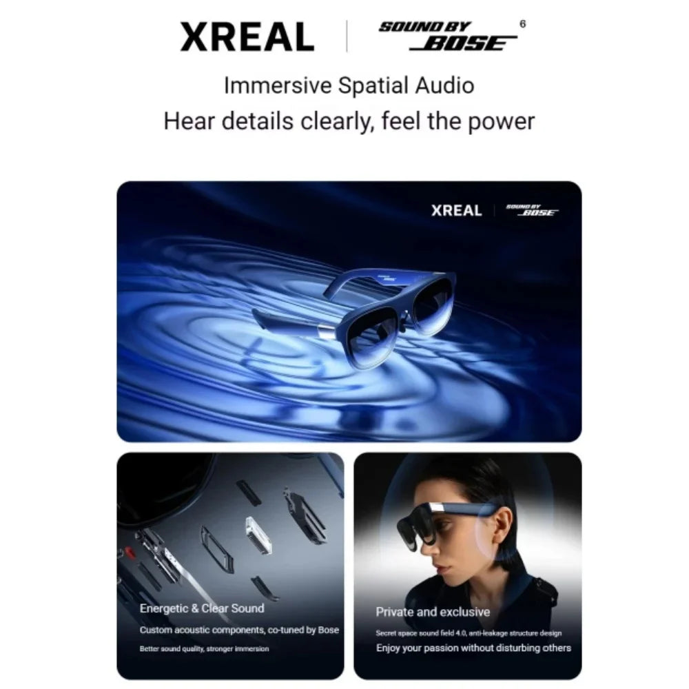 XREAL 1S Smart AR Glasses Native 2D to 3D Virtual Reality 3DoF Spatial Hover 500" Portable Giant Screen 52 FOV Movie Viewing