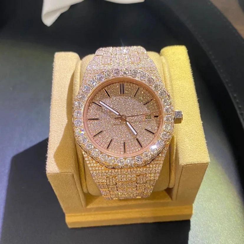 Customized Luxury 18K Gold Moissanite Watch Zircon Rose Gold Automatic Mechanical Watch