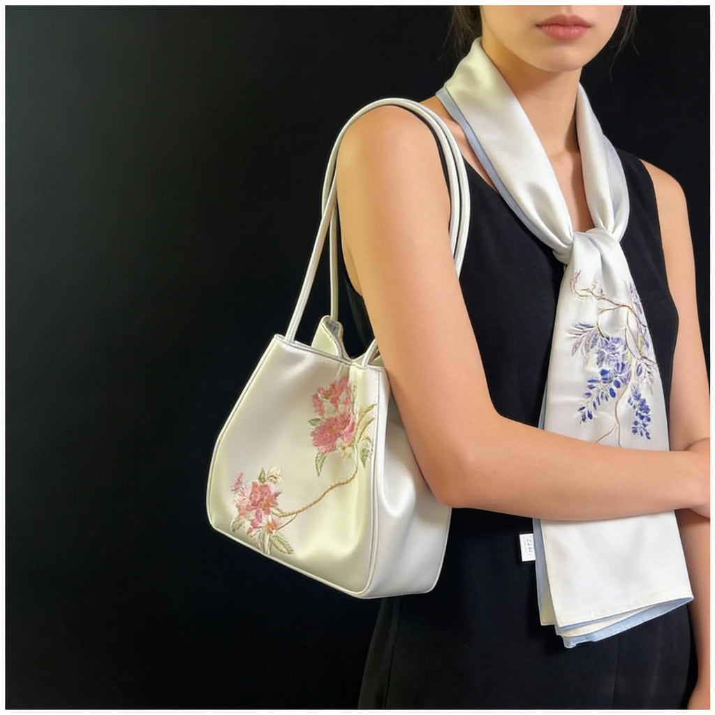 Handmade Embroidered Silk Scarf Women Fashion Shawl