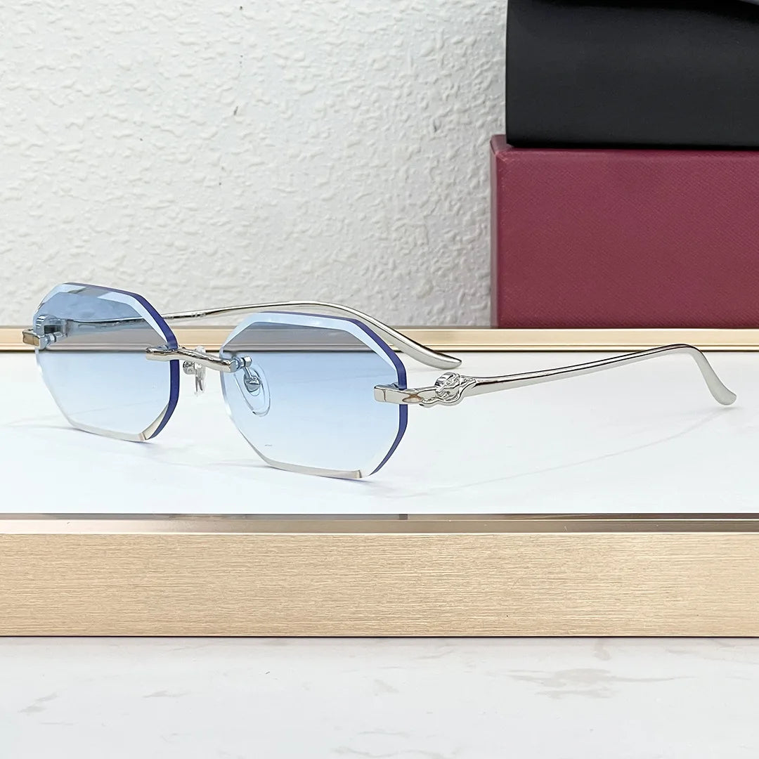 2026 New Luxury Titanium Frameless Polygon Casual Unisex Sunglasses UV400 Protection Outdoor Light Weight Gradient Gold Green