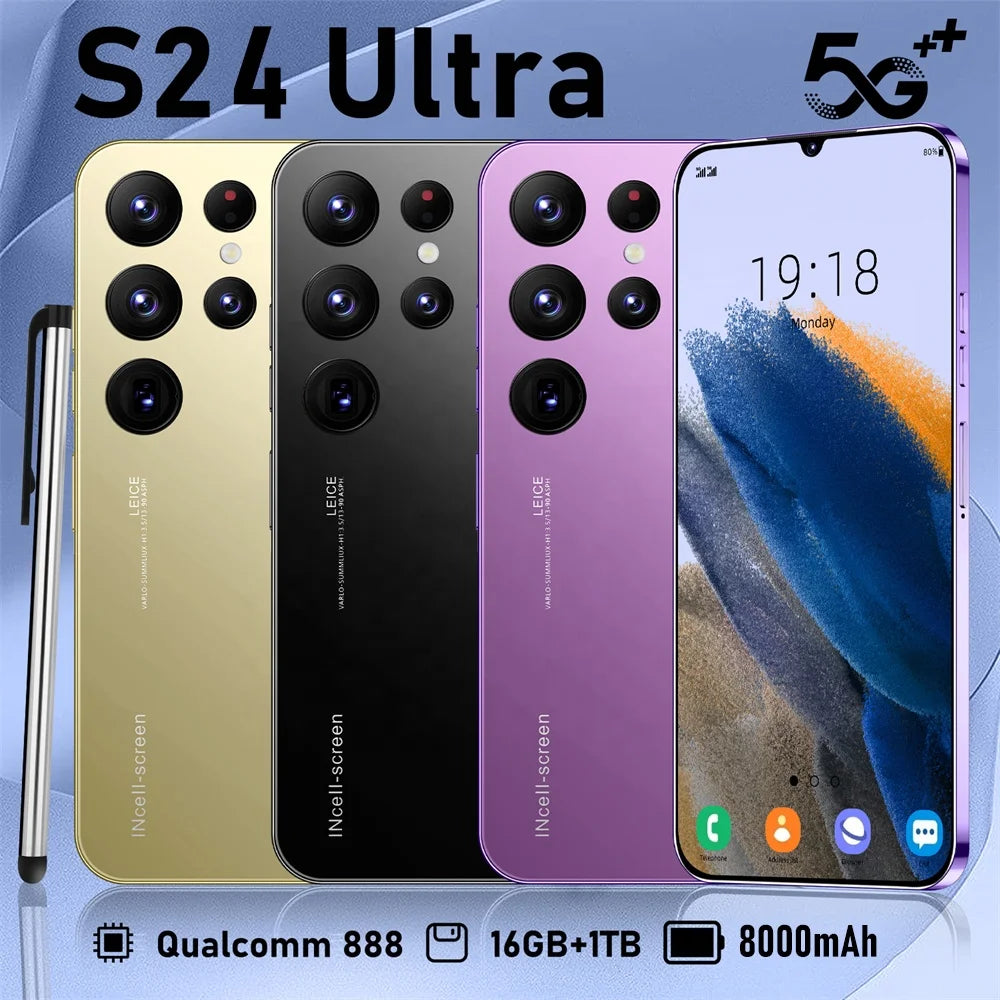 Hot Sale S24 Ultra 5G Smartphone 16GB+1TB 7.3 Inch HD Screen Android 13 Dual Card Unlocked High Quality Mobile Phone
