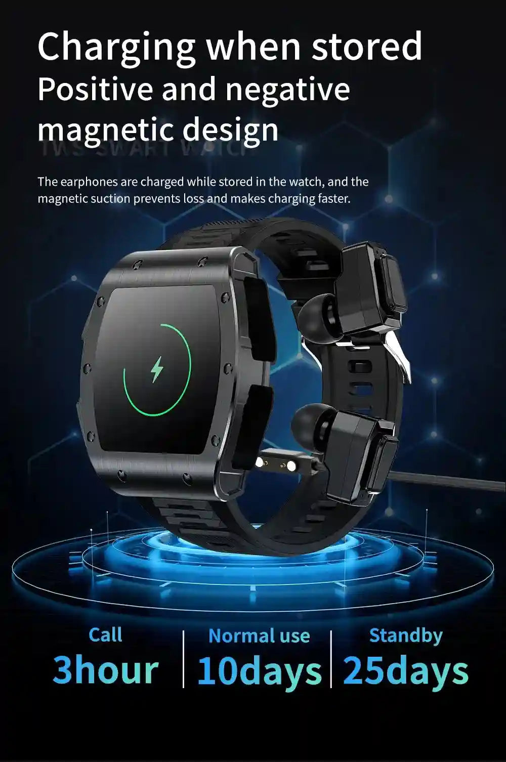 Tidesmit JM09 Smartwatch With Wireless Earbuds - IP67 Waterproof Fitness Tracker Tidesmit
