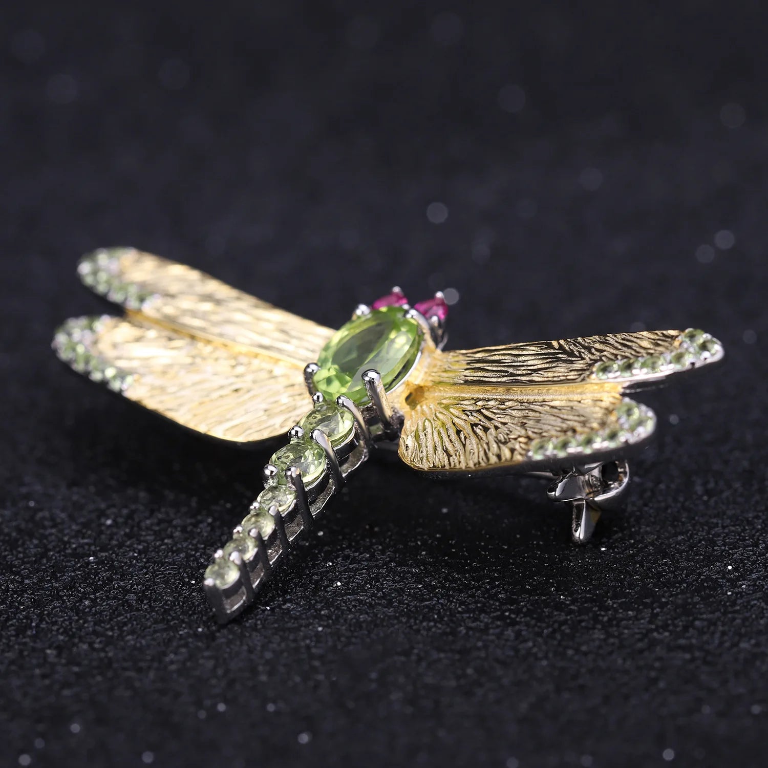 TIANSHE New Chinese Style Vintage Original Natural Gemstone Dragonfly Brooch High-end S925 Pure Silver Suits Accessories Gift