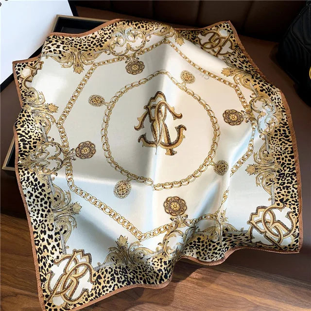Women's Spring Autumn Mulberry Silk Square Scarf, Elegant Geometric Print, Soft & Smooth Neck Scarf