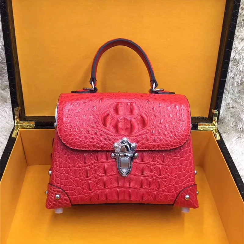 Authentic Exotic Crocodile Skin Women's Small White Purse Genuine Real Alligator Leather Lady Handbag Female Cross Shoulder Bag