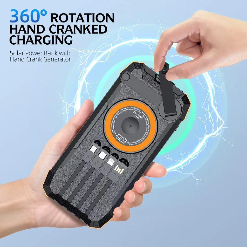 Solar Power Bank 20000mAh with Fast Charging & Built-in Cables Tidesmit