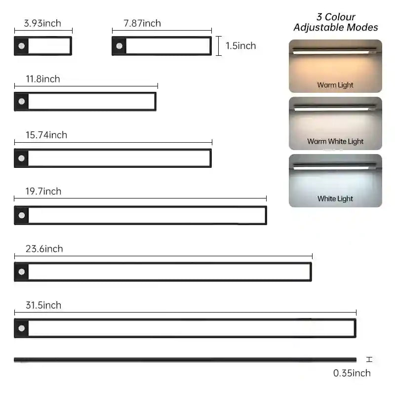 Motion Sensor Under Cabinet LED Light - Rechargeable Smart Home Lighting 3C-SwitchWhite 3C-SwitchWarm 3C-SwitchNatural