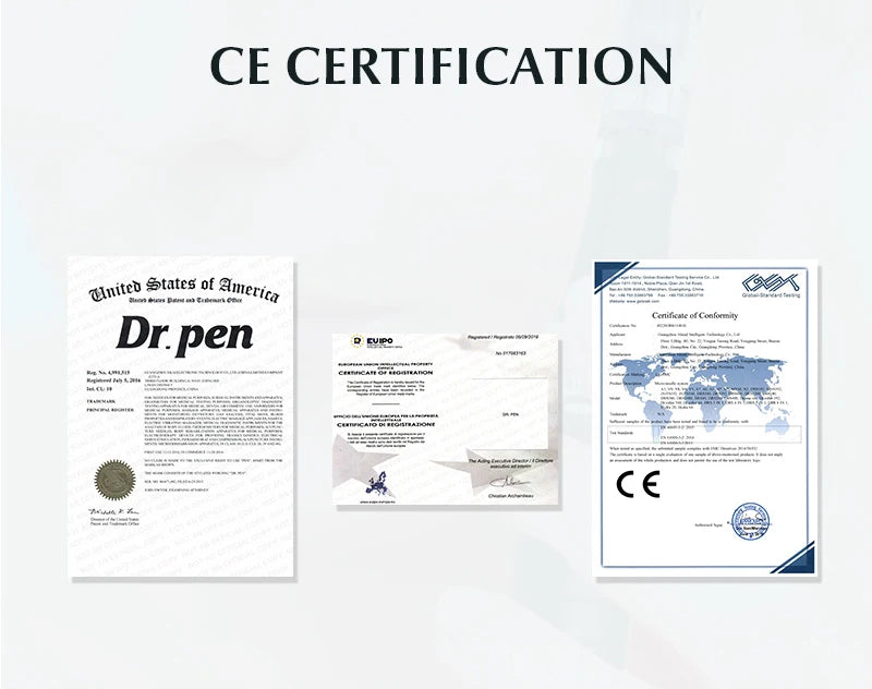 CE certification documents and official registration certificates for Hello Face red light therapy devices.