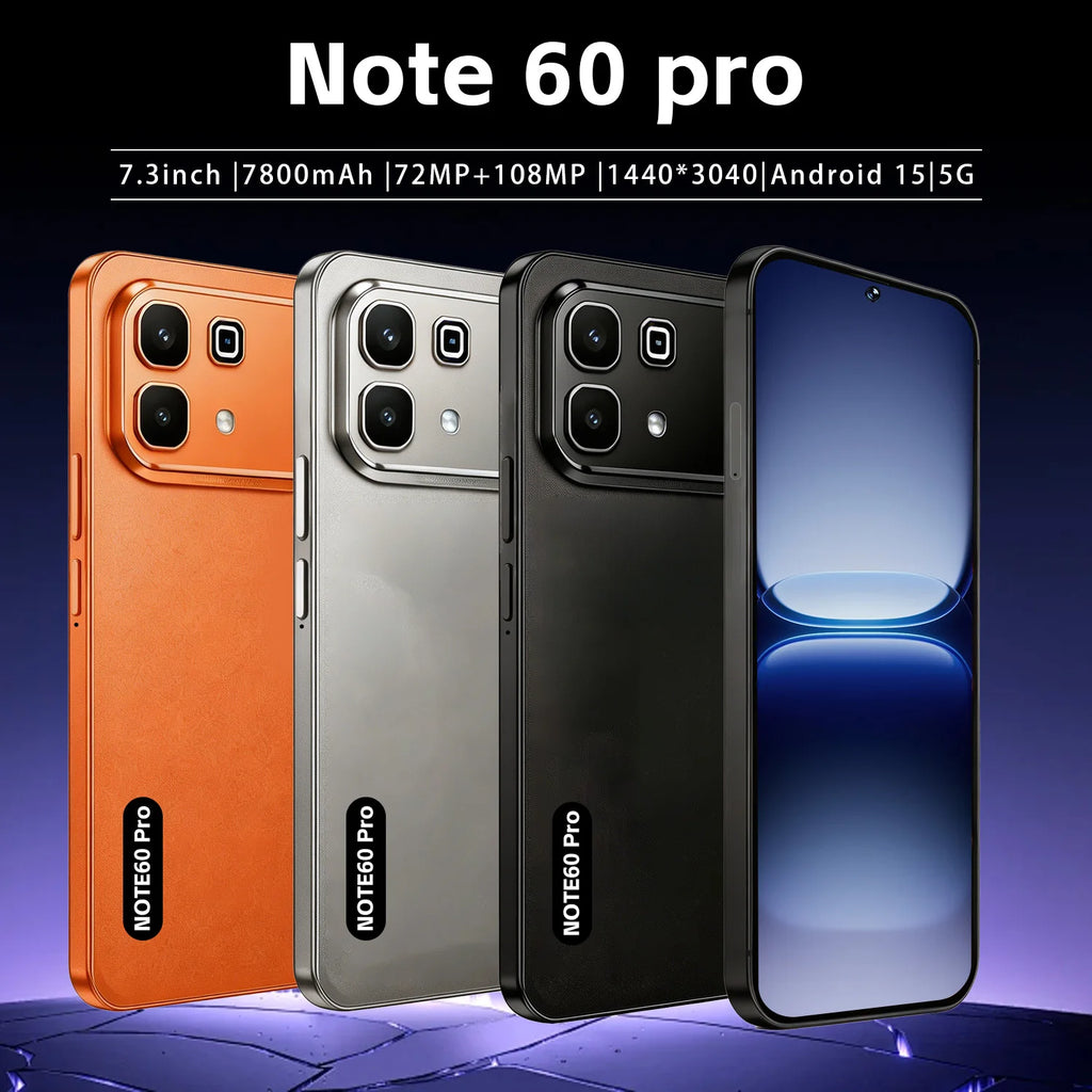 Note 60 Pro 5G smartphone showing side profile and design details, 1TB storage, 108MP camera, Android 15 unlocked