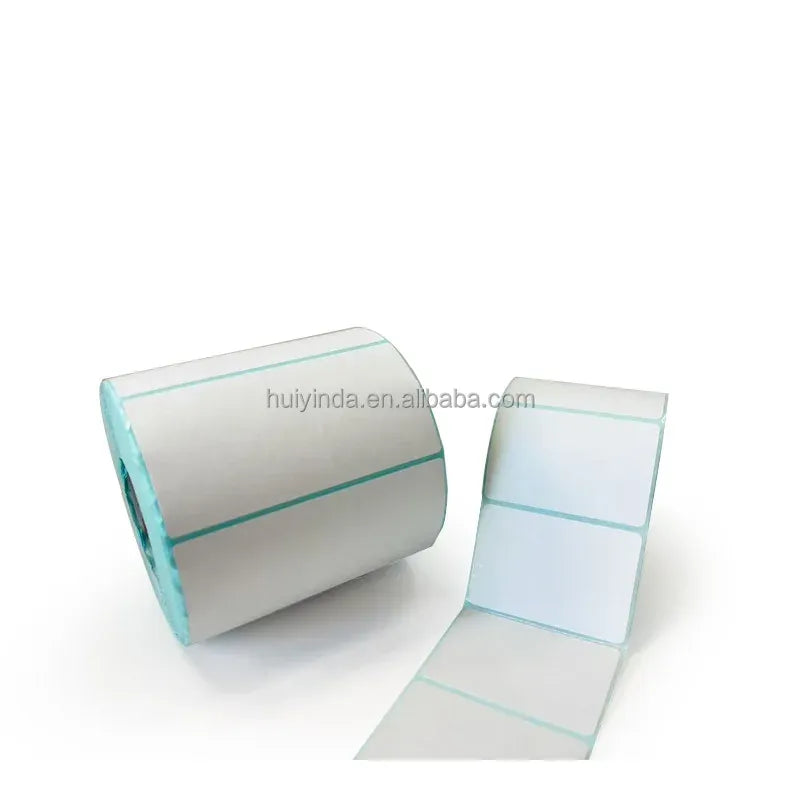 Thermal label sheet fan-folded from a roll, with teal side borders
