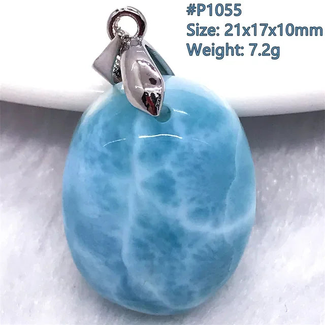 Natural Blue Larimar Trendy Necklace Pendant Women Men Gift Beads 925 Sterling Silver Dominica Water Drop Crystal Stone Jewelry
