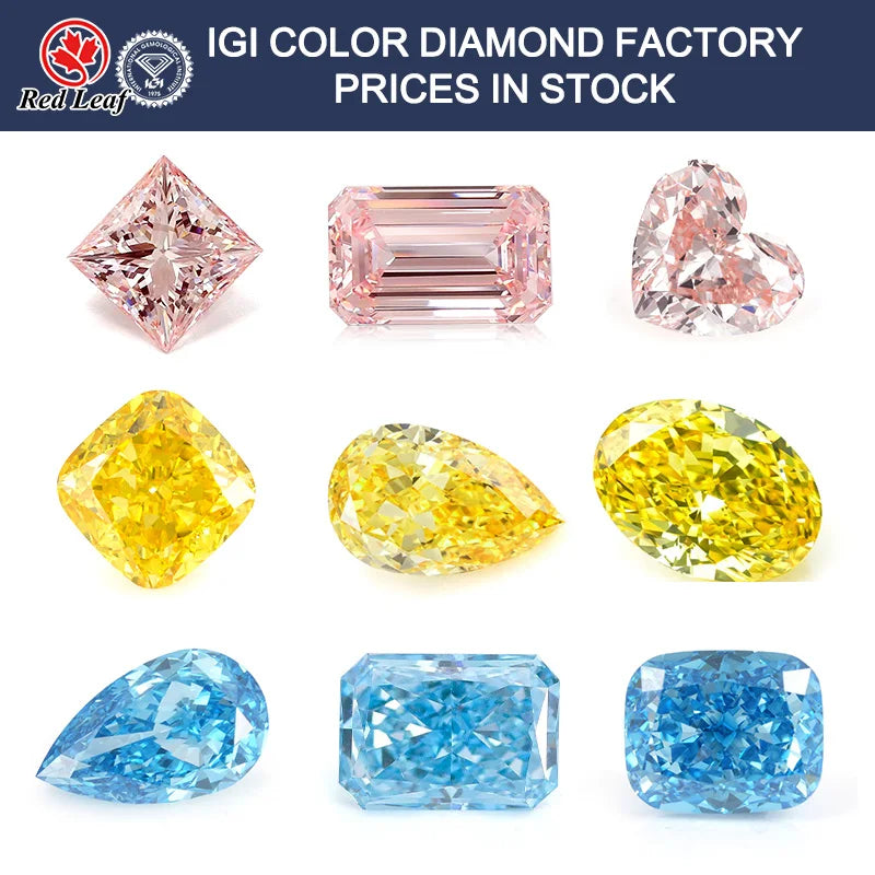 Assorted colorful lab-grown diamonds, including pink, yellow, and blue stones