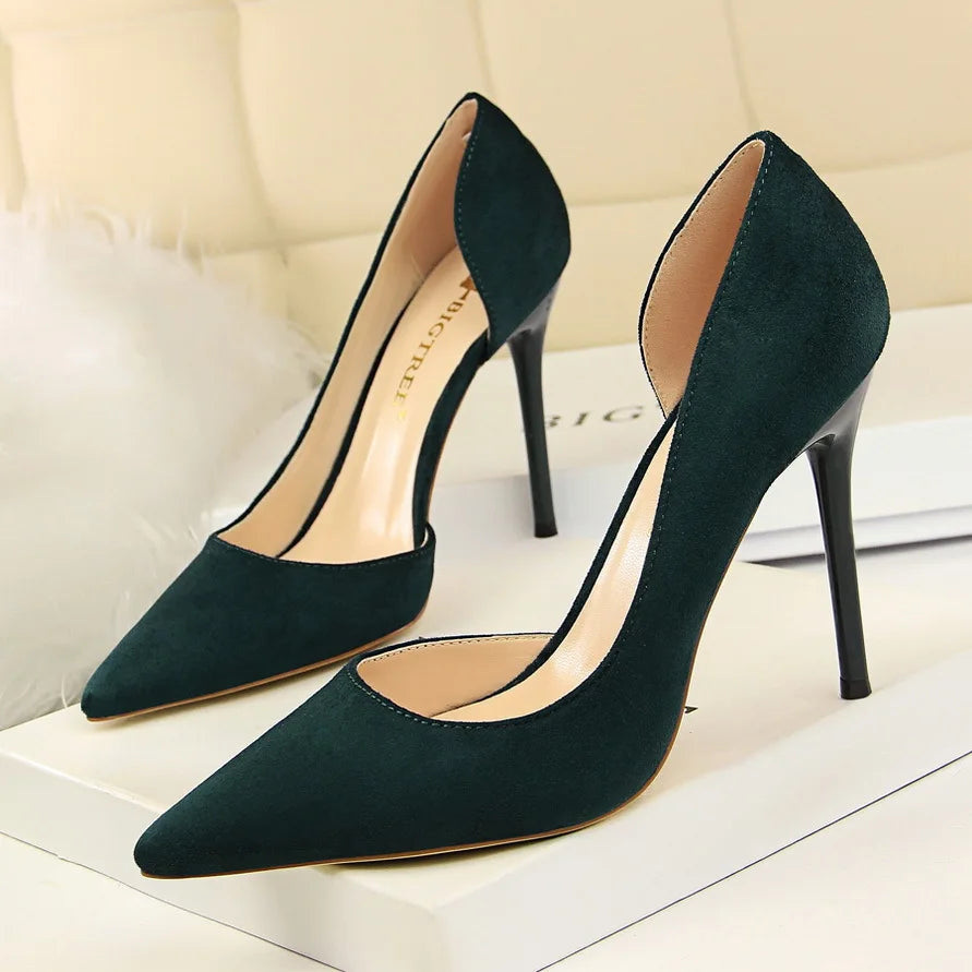 2026 New Model Sexy Sleek Thin Heels Slip-On Solid Pointed Toe Velvet Womens Business Formal Evening Dress Pumps