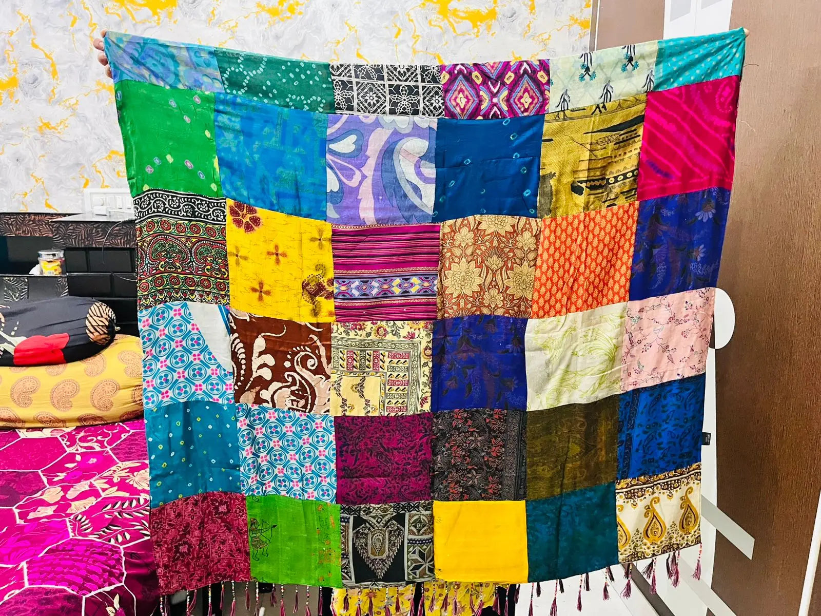 Conifer Custom Made Vintage Patchwork Silk Screen Printed Scarves 72cm Handcrafted Luxury Women's All Seasons Gift for Art