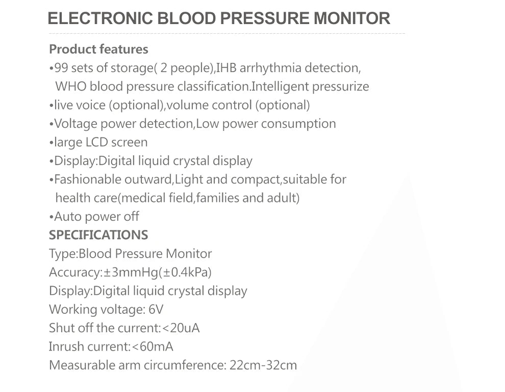 JYouCare Medical Digital Lcd Upper Arm Blood Pressure Monitor cuffs Home Heart rate Meter Tonometers Large cuff Voice Automatic
