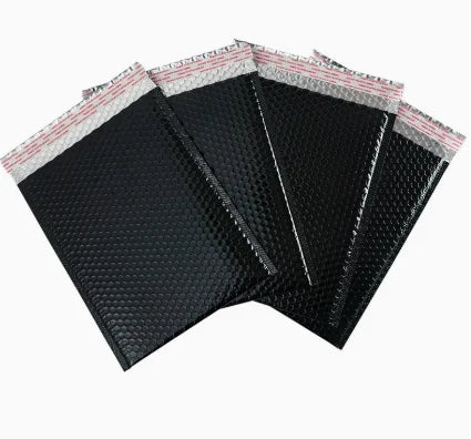 Black padded bubble mailer shipping bags with textured bubble cushioning