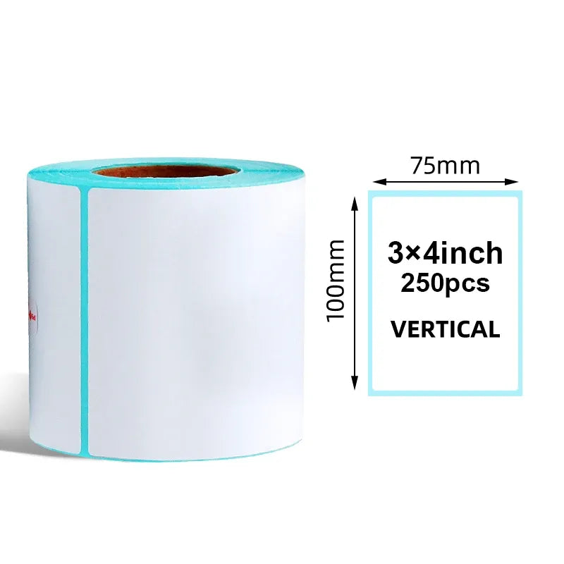 Sky blue edge direct thermal label roll, 3x4 in vertical, 250 labels